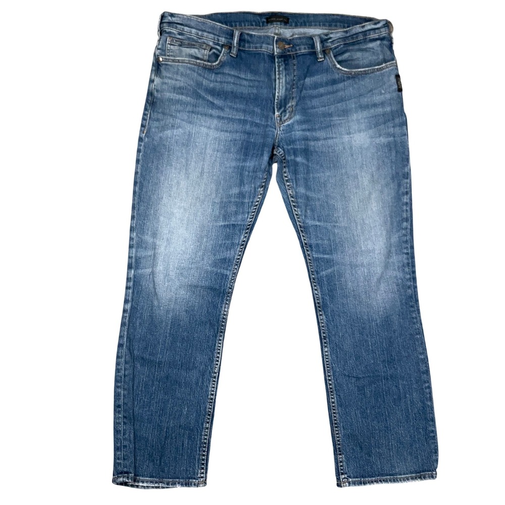 Silver Jeans Co. Allan Jeans Mens 38x30 Blue Whisker Americana Slim Straight Leg